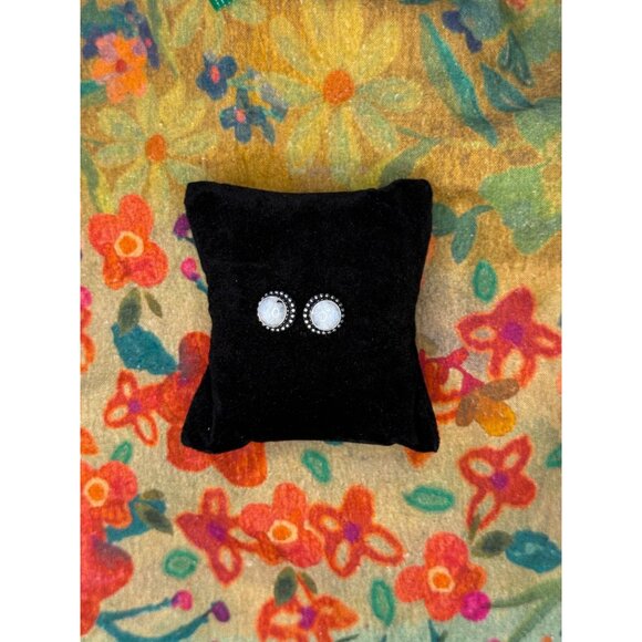 Moonstone White/Blue Hand Made Sterling Silver Earrings - Picture 2 of 2